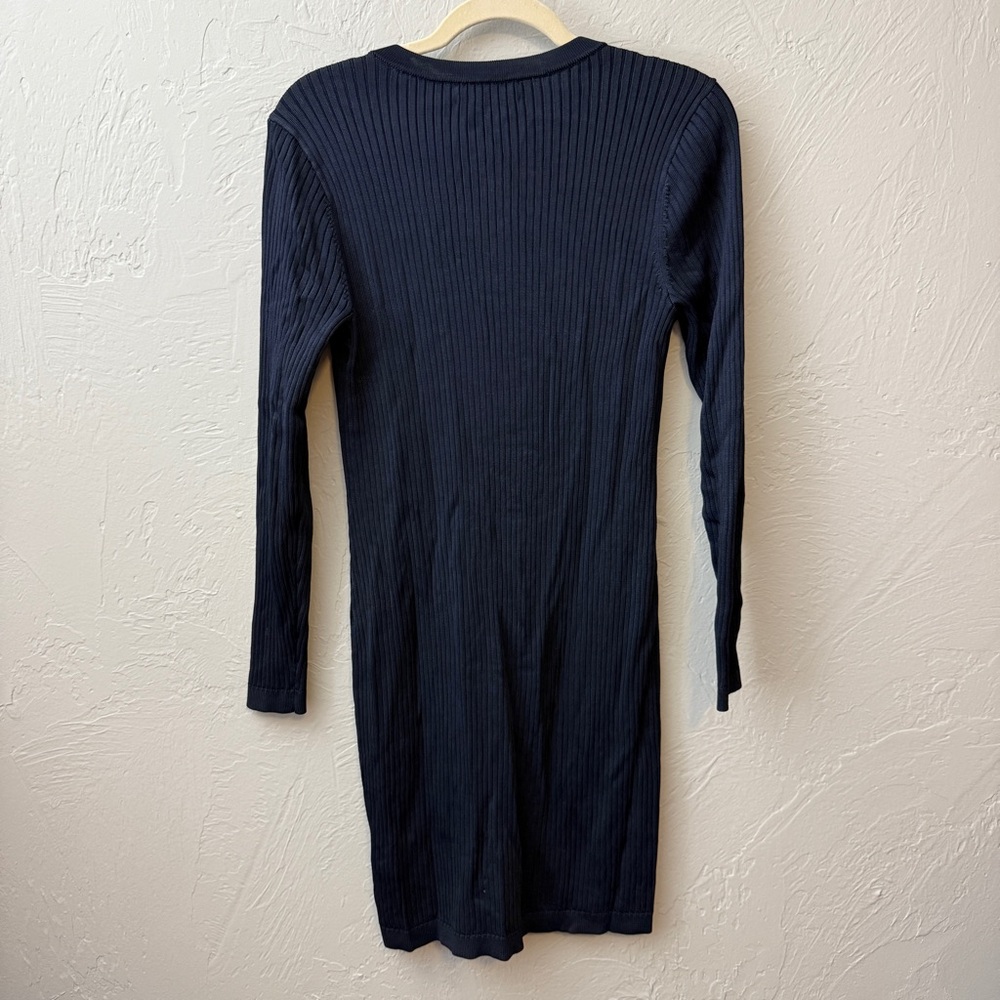 Lauren Ralph Lauren Button Up Knit Mini Dress in Navy Dark Blue Long Sleeve - Picture 6 of 6